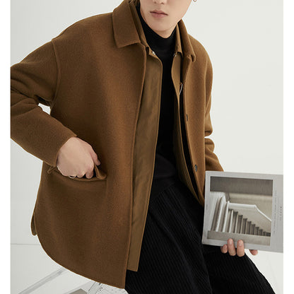 Men's Short British Style Double-sided Wool Overcoat