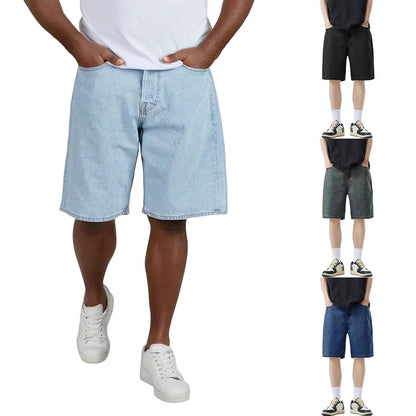 Loose-fitting Five-quarter-length Denim Shorts For Teens