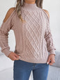 Casual Cable Knit Off-Shoulder Half Turtleneck Long Sleeve Pullover Sweater