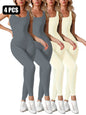 4 Pack Women's Square Neck Tank Shaping Jumpsuit - Ribbed, Tummy Control & Butt Lifting