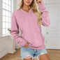 Women's V-neck Solid Color Non-hooded Sweater Pocket Loose Long Sleeve