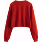 Women's Autumn And Winter New Solid Color With Fur Loose O-neck Short Sweater