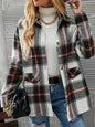 Autumn Winter Women's Wear Drop-shoulder Long-sleeve Lapel Loose Plaid Casual Shirt Coat