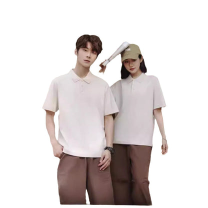 Solid Color Polo Collar Polo Shirt Hong Kong Style Loose Short Sleeve