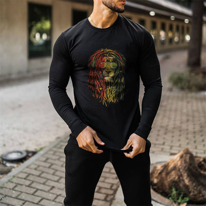 Solid Color Men's Top Crew Neck Slim Print