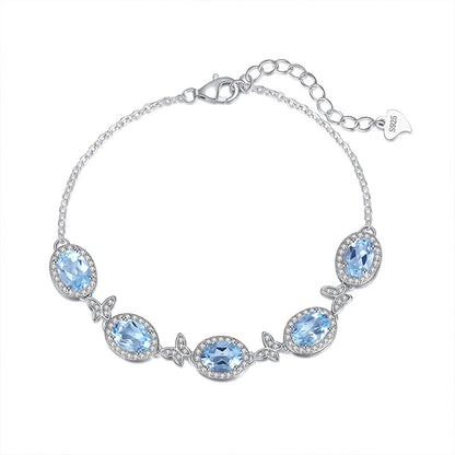 S925 Sterling Silver Inlaid Natural Crystal Butterfly Bracelet