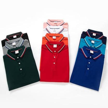 Simple Polo Shirt Short Sleeve Striped Lapel