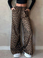 European And American Women's Clothing Satin Casual Pants Fall High Waist Leopard-print