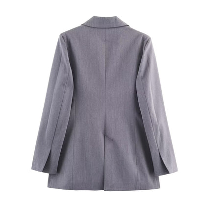 Women's Double-breasted Blazer With Belt Pants