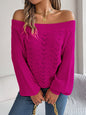 Casual Solid Color Hollow Out Off-Shoulder Lantern Sleeve Sweater