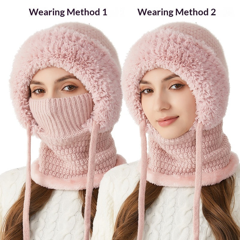 Knitted Hat For Women, Winter Integrated Scarf Beanie