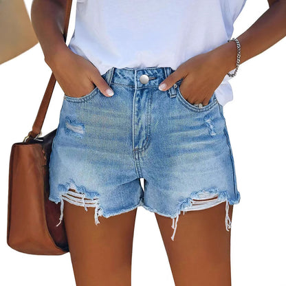 Women's Wash Hole Slim Fit All-matching Denim Shorts