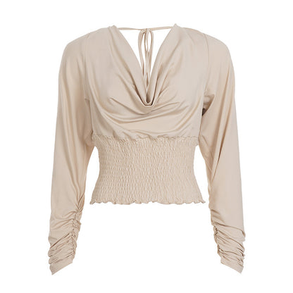 Swing Collar Backless Slim Fit Long-sleeved T-shirt Women