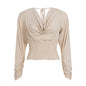 Swing Collar Backless Slim Fit Long-sleeved T-shirt Women