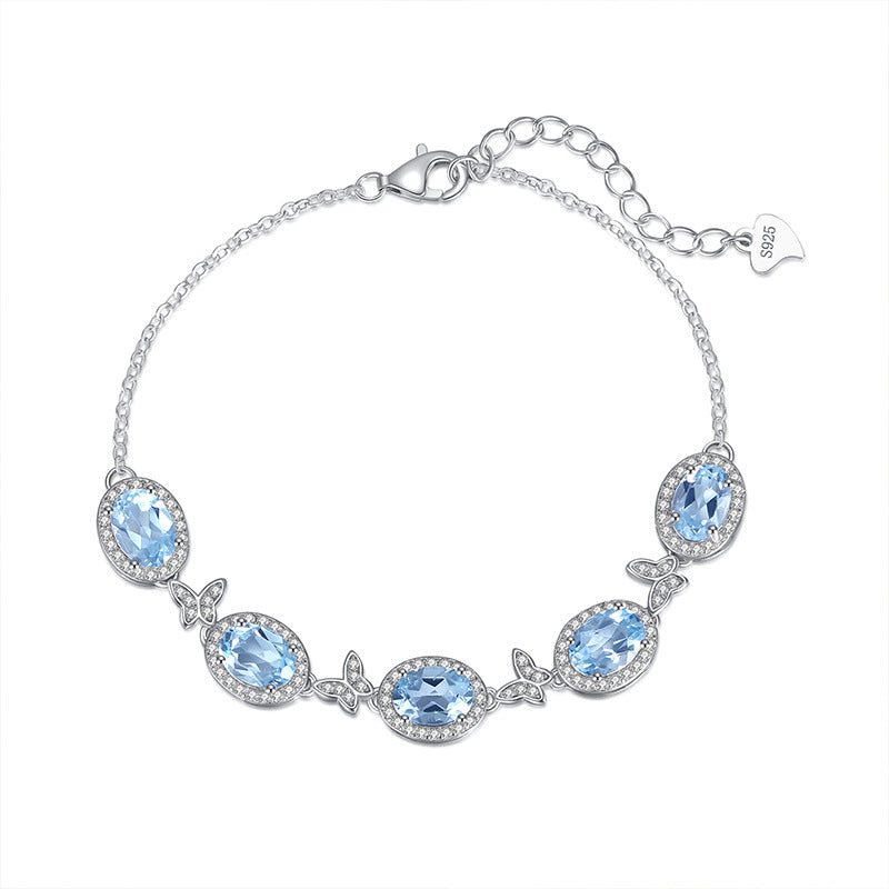 S925 Sterling Silver Inlaid Natural Crystal Butterfly Bracelet