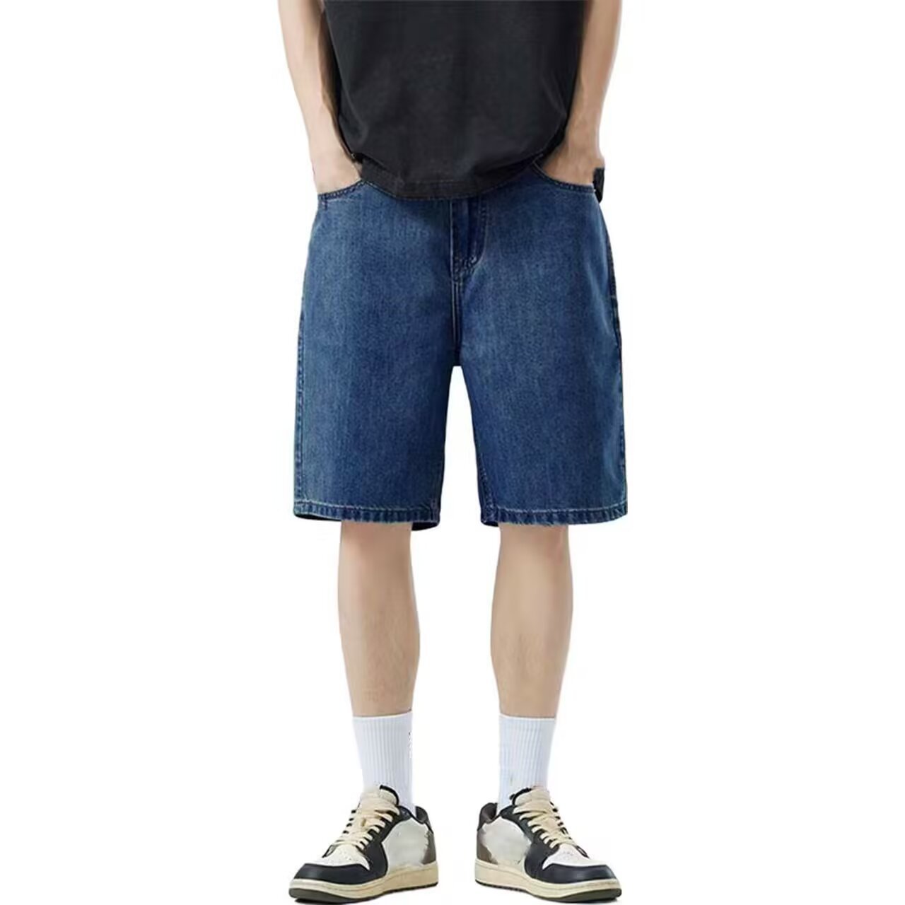 Loose-fitting Five-quarter-length Denim Shorts For Teens