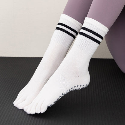 Yoga Socks Non-slip Professional Women's Toe Socks Sports Running Fitness Skipping Rope Pressure Mid-calf Pilates Socks