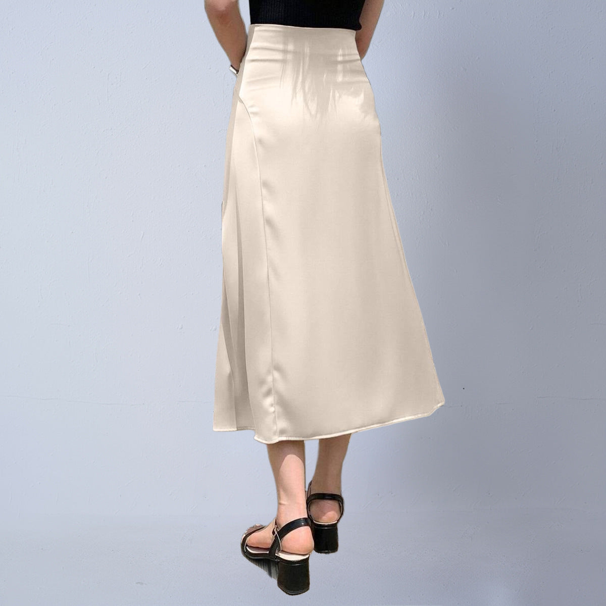 Autumn New Faux Silk Midi Skirt Satin