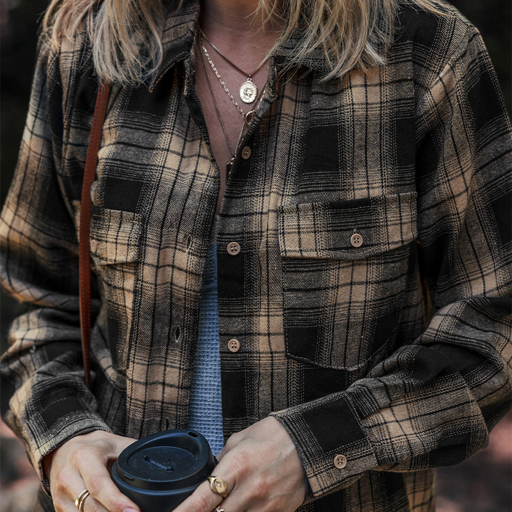 Women's Multi-color Retro Plaid Double-layer Flip Pocket Shirt