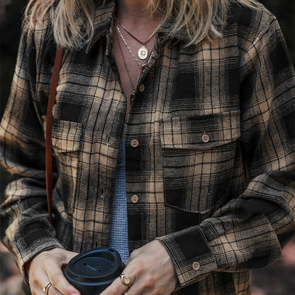 Women's Multi-color Retro Plaid Double-layer Flip Pocket Shirt