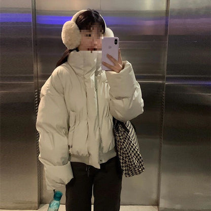 Women's Short Padded Leather Jacket Loose Warm Thick Coat