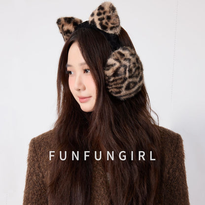 Women's Foldable Leopard Print Cat Ear Plush Ear Muffs