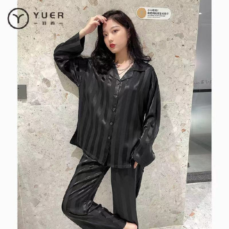 SpringAutumn Style Ice Silk Striped Jacquard Plus-size Homewear