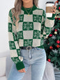 Snowflake Plaid Lantern Sleeve Pullover Sweater