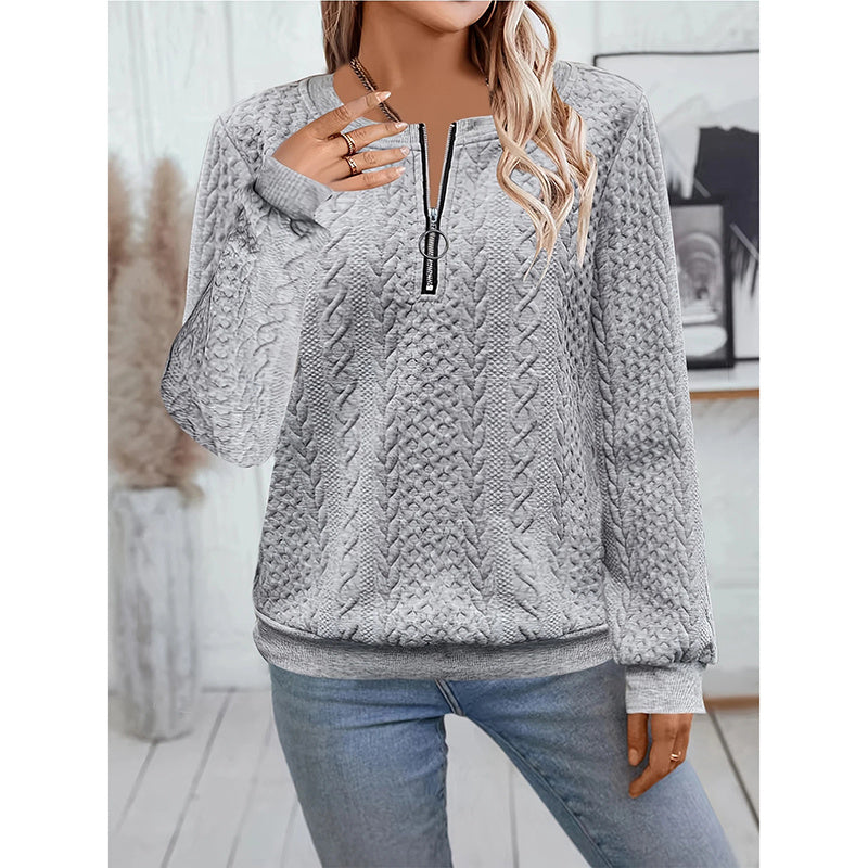 Women's Textured Half Zip Pullover Tops Casual Long Sleeve Crewneck Sweatshirts