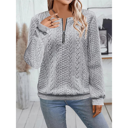 Women's Textured Half Zip Pullover Tops Casual Long Sleeve Crewneck Sweatshirts