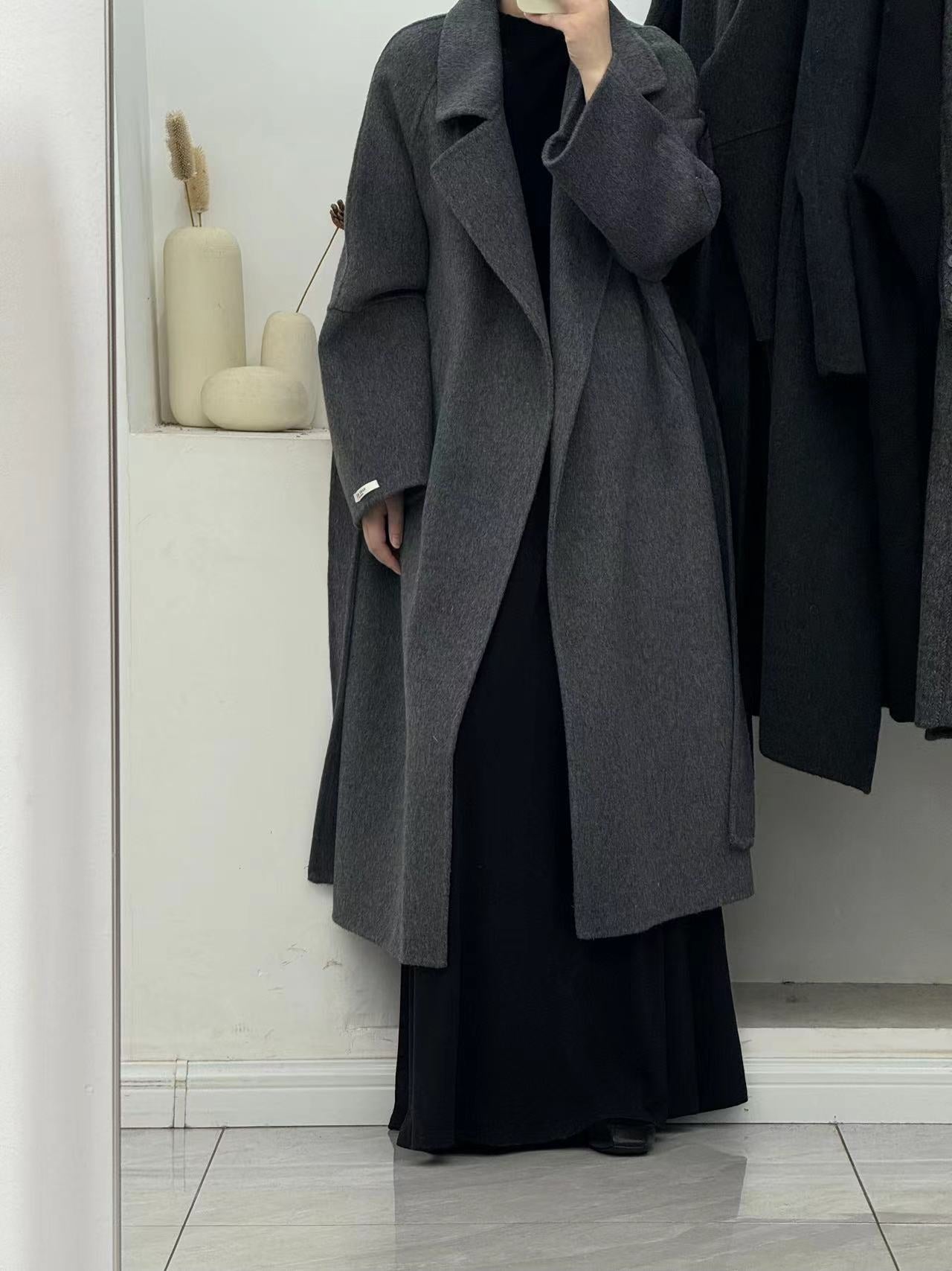 Women's Lace-up Long Elegant Woolen Coat