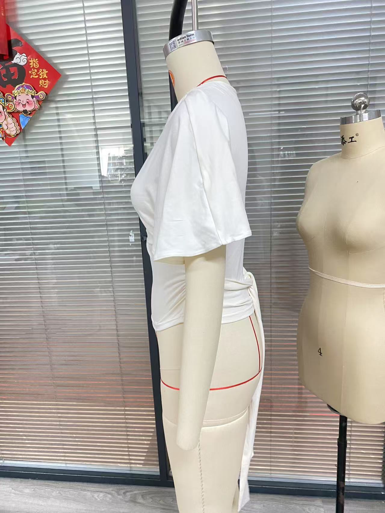 Casual Simple Solid Color Half Sleeves Back Bandage Top