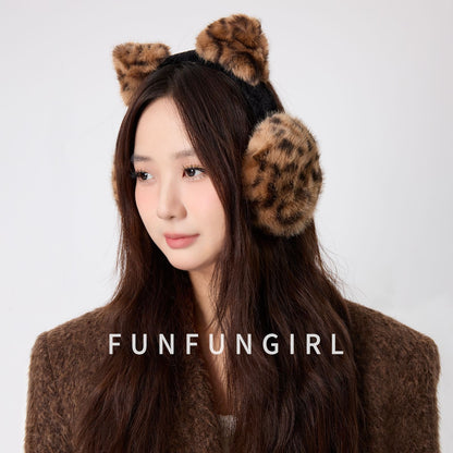 Women's Foldable Leopard Print Cat Ear Plush Ear Muffs