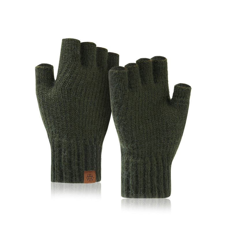 Men's Outdoor Knitted Thermal Fleece-Lined Half-Finger Gloves