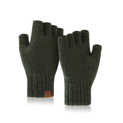 Men's Outdoor Knitted Thermal Fleece-Lined Half-Finger Gloves