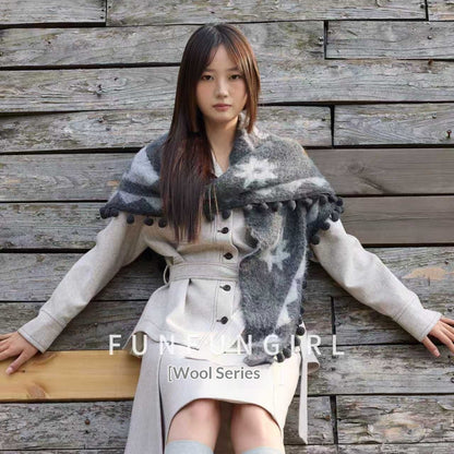 Double-sided Wool Shawl Reversible Warm Cloak