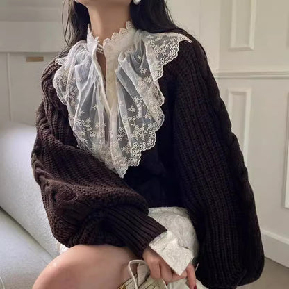 Twill Knitted Pullover Loose Colorized Sweater