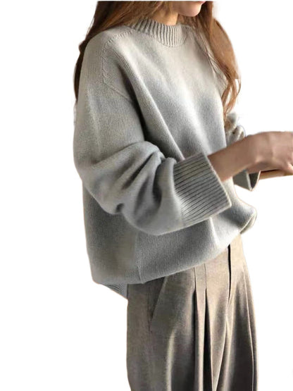 Soft Nuo Gentle Round Neck Pullover Loose Bottoming Sweater For Women