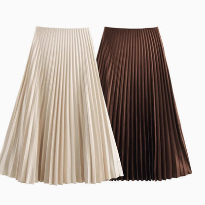 Fashionable High-waisted Pleated Midi Skirt