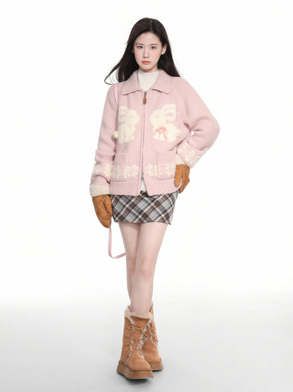 Women's Double Zipper Lapel Knitted Sweater Coat