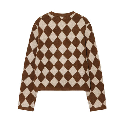 Fashion Temperament Women's Clothing Wholesale Diamond Jacquard Knitted Coat