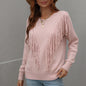 Women's Fringe Tassel Sweater - Casual Long Sleeve Crewneck Knit Pullover For Fall