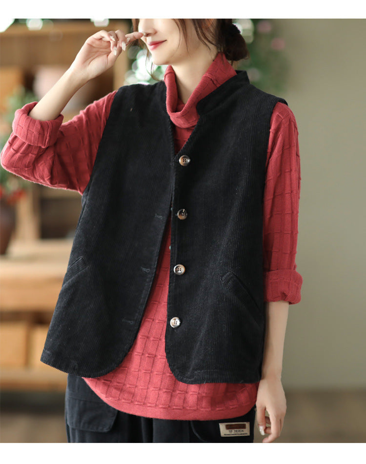 Autumn Retro Cotton Corduroy Loose Sleeveless Vest Coat