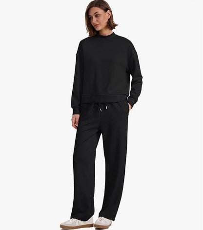 Women's Casual Suit Long-sleeved Wide-leg Pants Two-piece Set