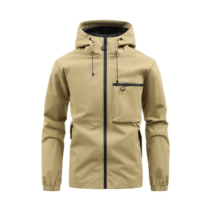 Men's Fashion Casual Hooded Solid Color Multi-pocket Work Pants Outdoor Coat
