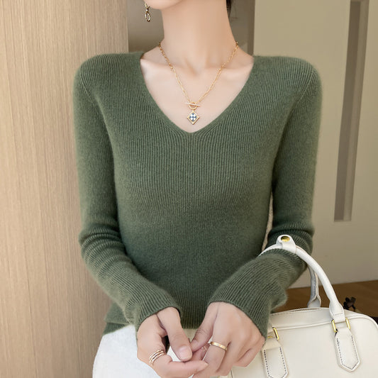 New V-neck Ribbed Slim-fitting Base Layer For Women, Slimming