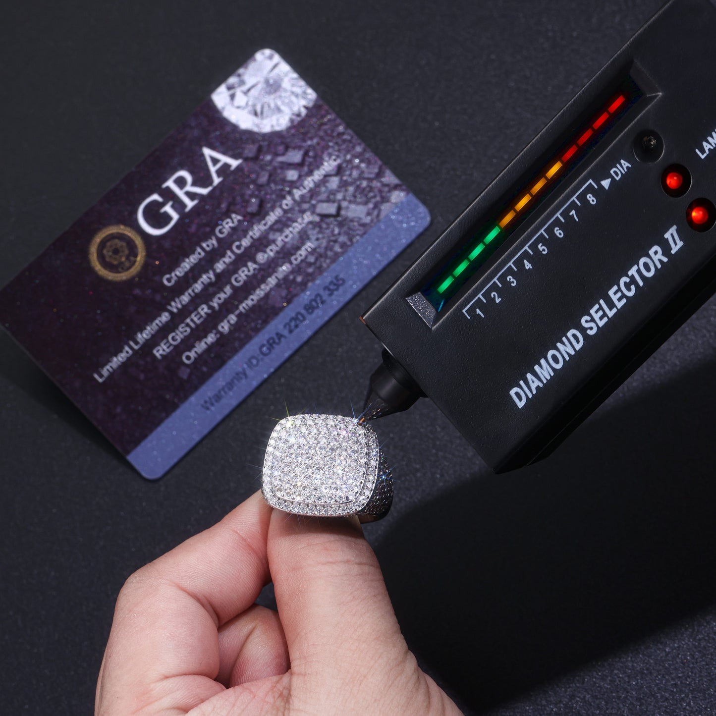 Royal Square Diamond - Set With Top-quality Moissanite S925, Silver And Platinum-plated Men's Ring, Diamond Ring, Wedding Ring. The Ring Can Be Inspected With A Diamond Pen