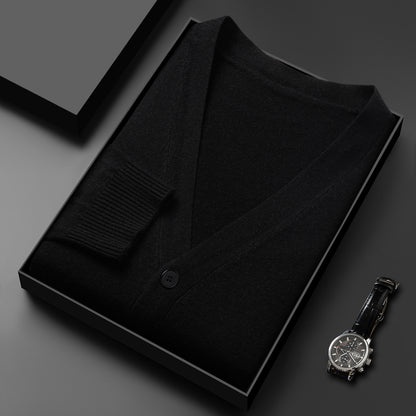 Men's Knitted Cardigan Solid Color And V-neck Basic Style Sweater Coat For Men