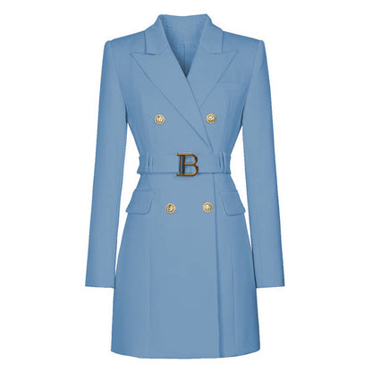 Fashionable Slim-fit Belted Long-sleeved Elegant Commuter Suit Dress