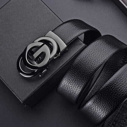 Mens Embossed Hollow-out Genuine Leather Belt